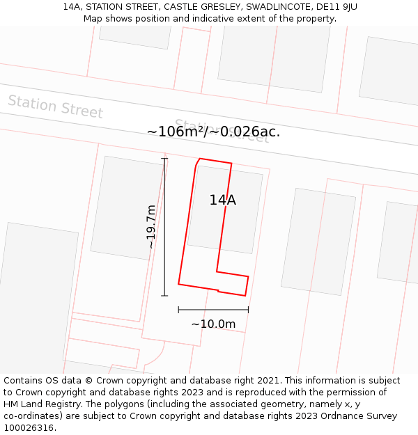 14A, STATION STREET, CASTLE GRESLEY, SWADLINCOTE, DE11 9JU: Plot and title map