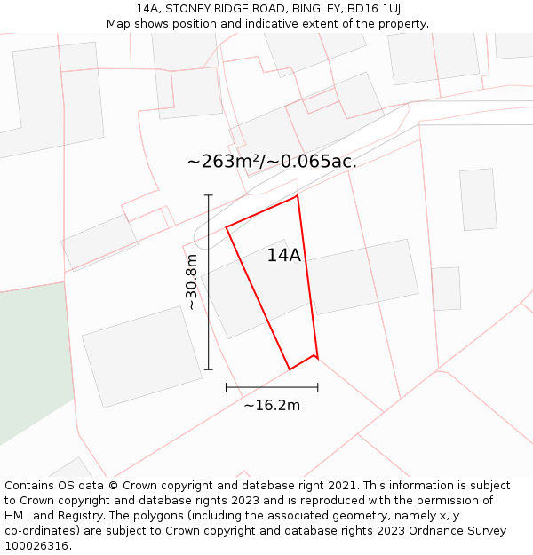 14A, STONEY RIDGE ROAD, BINGLEY, BD16 1UJ: Plot and title map