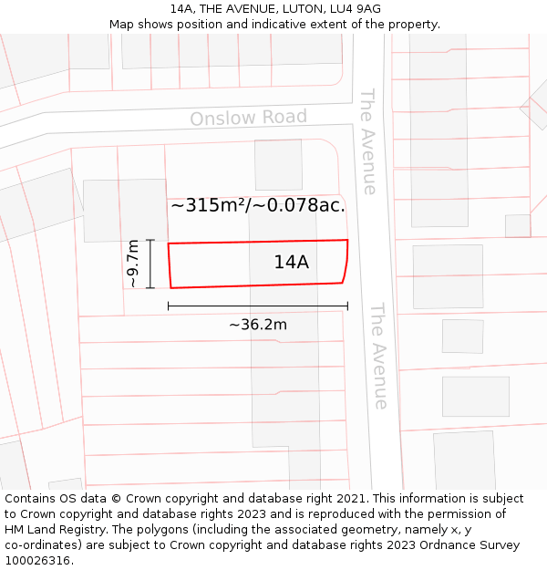 14A, THE AVENUE, LUTON, LU4 9AG: Plot and title map