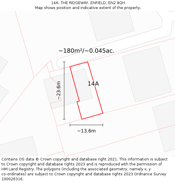 14A, THE RIDGEWAY, ENFIELD, EN2 8QH: Plot and title map