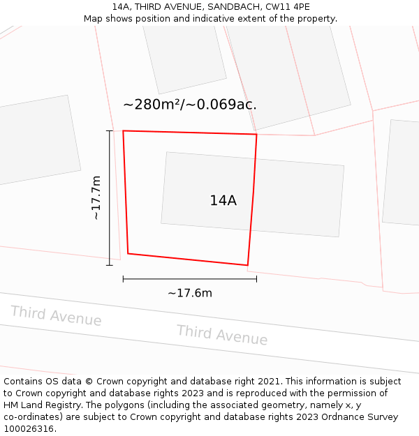 14A, THIRD AVENUE, SANDBACH, CW11 4PE: Plot and title map