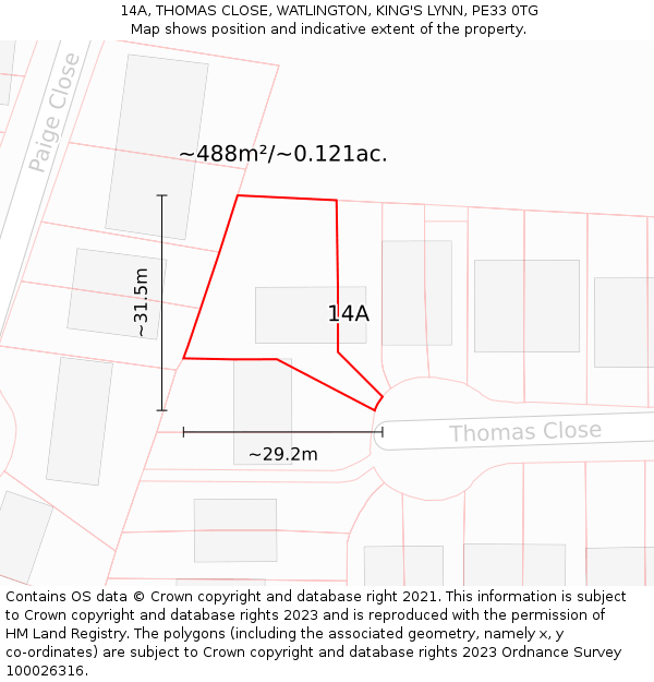 14A, THOMAS CLOSE, WATLINGTON, KING'S LYNN, PE33 0TG: Plot and title map