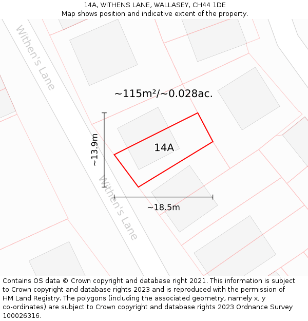 14A, WITHENS LANE, WALLASEY, CH44 1DE: Plot and title map