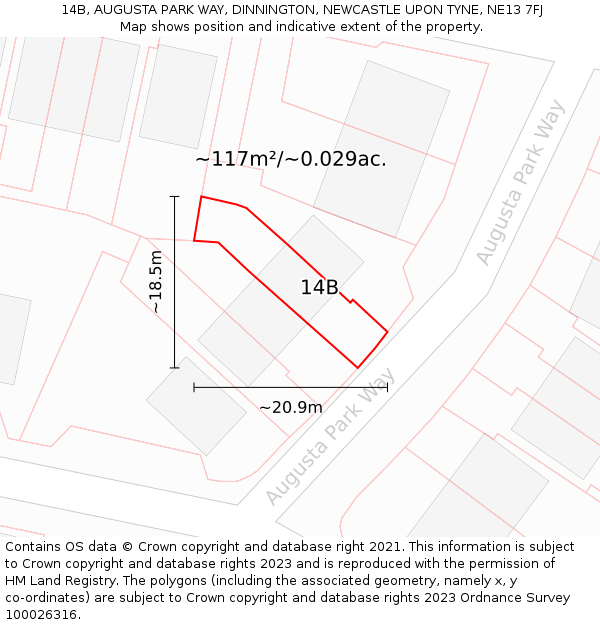 14B, AUGUSTA PARK WAY, DINNINGTON, NEWCASTLE UPON TYNE, NE13 7FJ: Plot and title map