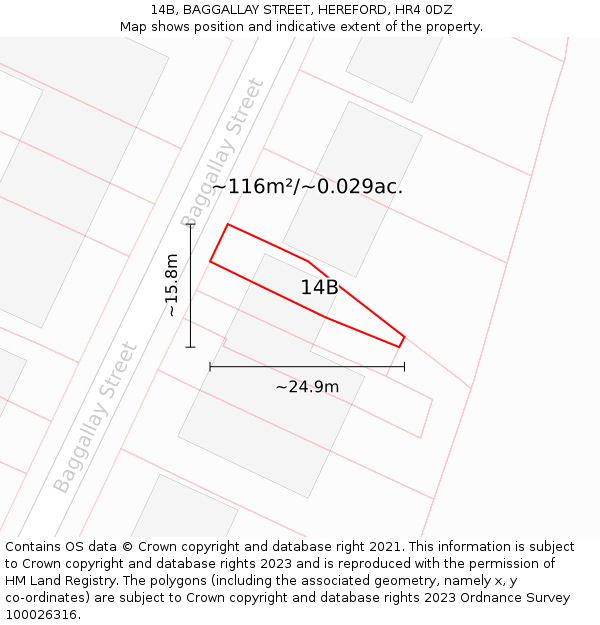 14B, BAGGALLAY STREET, HEREFORD, HR4 0DZ: Plot and title map