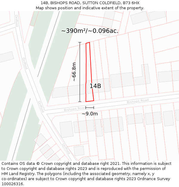 14B, BISHOPS ROAD, SUTTON COLDFIELD, B73 6HX: Plot and title map