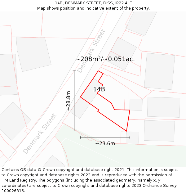 14B, DENMARK STREET, DISS, IP22 4LE: Plot and title map