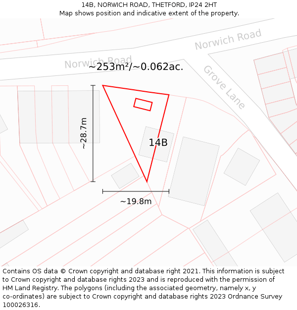 14B, NORWICH ROAD, THETFORD, IP24 2HT: Plot and title map