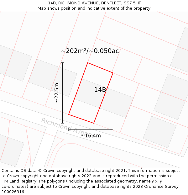 14B, RICHMOND AVENUE, BENFLEET, SS7 5HF: Plot and title map