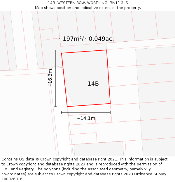 14B, WESTERN ROW, WORTHING, BN11 3LS: Plot and title map
