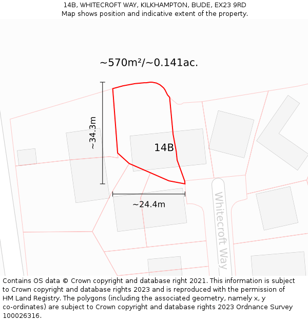 14B, WHITECROFT WAY, KILKHAMPTON, BUDE, EX23 9RD: Plot and title map