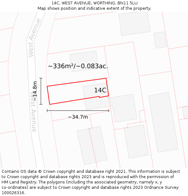 14C, WEST AVENUE, WORTHING, BN11 5LU: Plot and title map