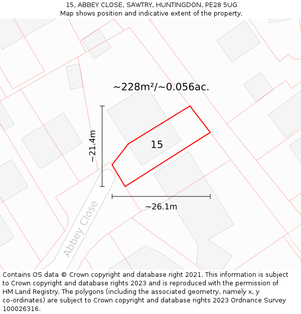 15, ABBEY CLOSE, SAWTRY, HUNTINGDON, PE28 5UG: Plot and title map