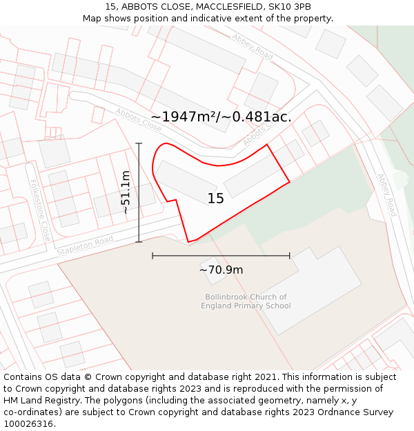 15, ABBOTS CLOSE, MACCLESFIELD, SK10 3PB: Plot and title map