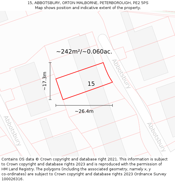 15, ABBOTSBURY, ORTON MALBORNE, PETERBOROUGH, PE2 5PS: Plot and title map