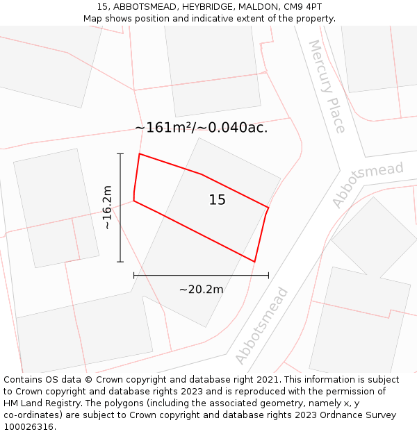 15, ABBOTSMEAD, HEYBRIDGE, MALDON, CM9 4PT: Plot and title map