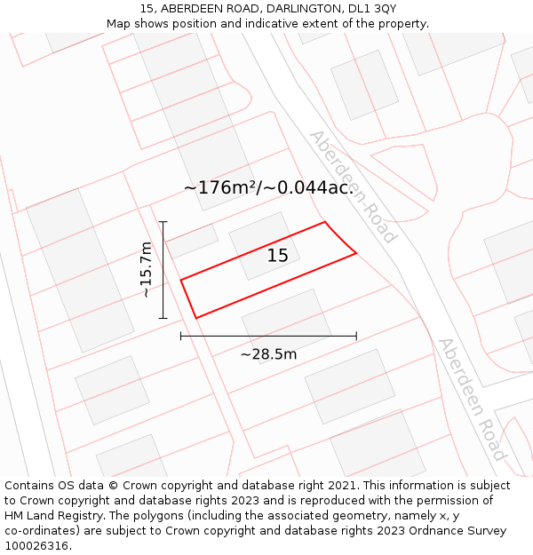 15, ABERDEEN ROAD, DARLINGTON, DL1 3QY: Plot and title map