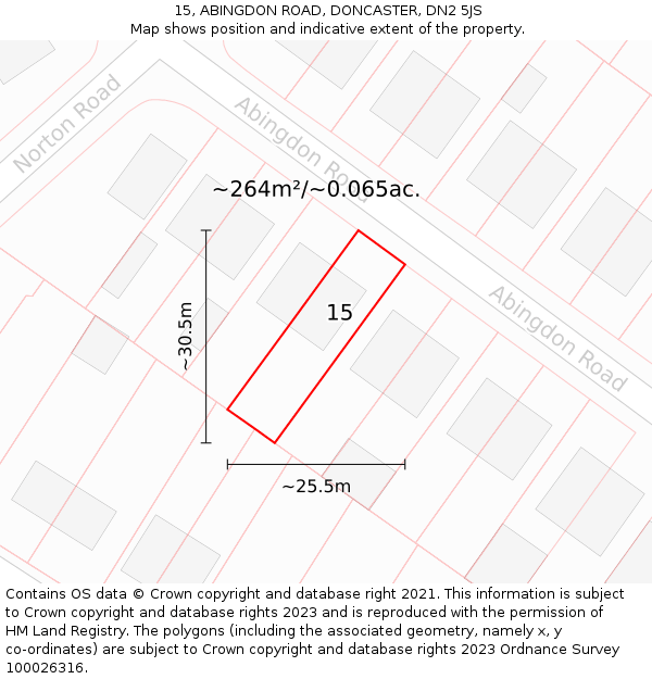 15, ABINGDON ROAD, DONCASTER, DN2 5JS: Plot and title map