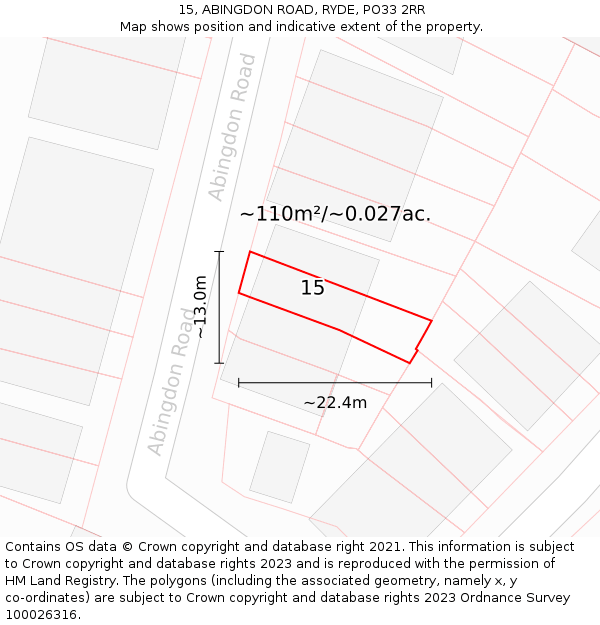 15, ABINGDON ROAD, RYDE, PO33 2RR: Plot and title map