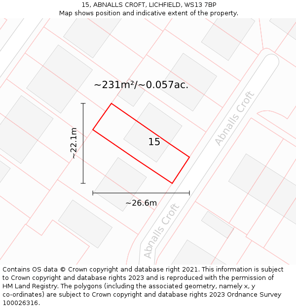 15, ABNALLS CROFT, LICHFIELD, WS13 7BP: Plot and title map