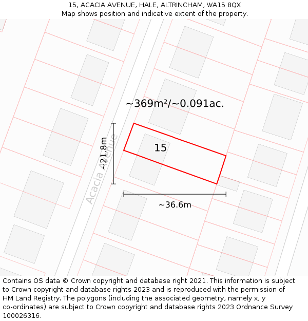 15, ACACIA AVENUE, HALE, ALTRINCHAM, WA15 8QX: Plot and title map
