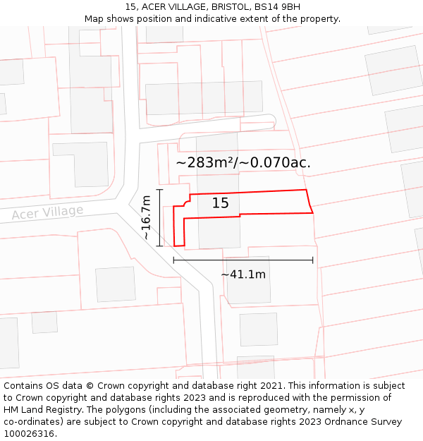 15, ACER VILLAGE, BRISTOL, BS14 9BH: Plot and title map