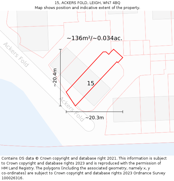 15, ACKERS FOLD, LEIGH, WN7 4BQ: Plot and title map