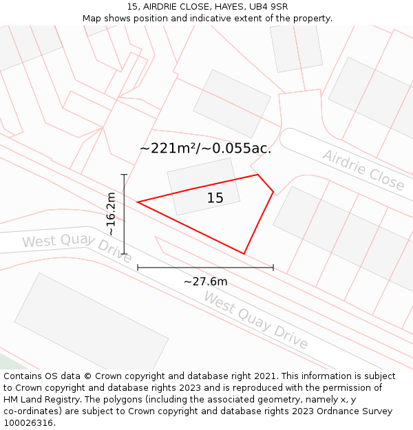 15, AIRDRIE CLOSE, HAYES, UB4 9SR: Plot and title map