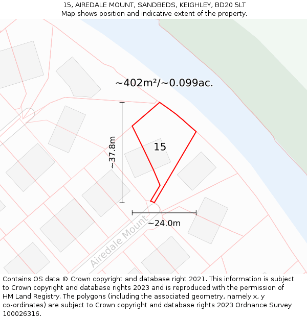15, AIREDALE MOUNT, SANDBEDS, KEIGHLEY, BD20 5LT: Plot and title map