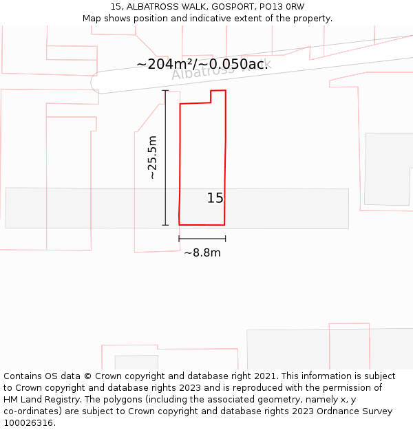 15, ALBATROSS WALK, GOSPORT, PO13 0RW: Plot and title map