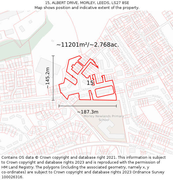 15, ALBERT DRIVE, MORLEY, LEEDS, LS27 8SE: Plot and title map