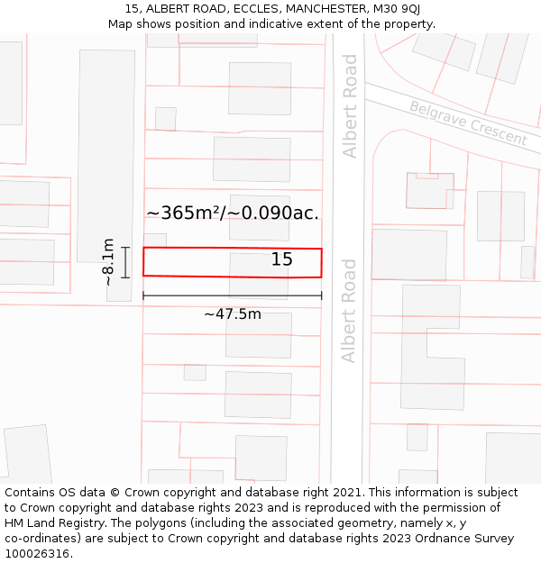 15, ALBERT ROAD, ECCLES, MANCHESTER, M30 9QJ: Plot and title map