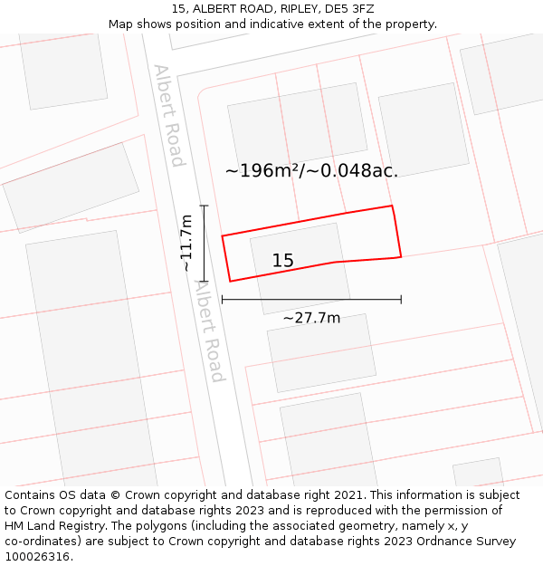 15, ALBERT ROAD, RIPLEY, DE5 3FZ: Plot and title map