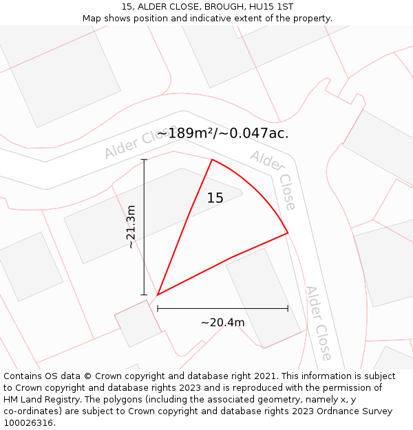 15, ALDER CLOSE, BROUGH, HU15 1ST: Plot and title map
