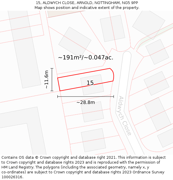 15, ALDWYCH CLOSE, ARNOLD, NOTTINGHAM, NG5 9PP: Plot and title map
