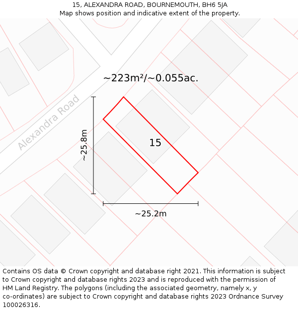 15, ALEXANDRA ROAD, BOURNEMOUTH, BH6 5JA: Plot and title map