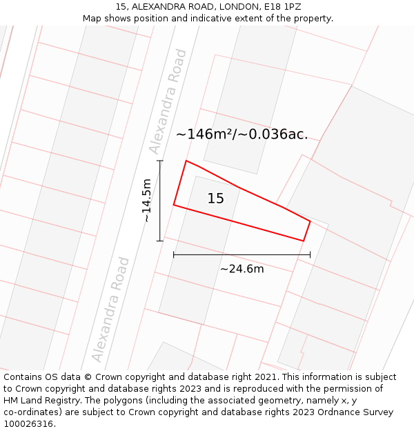 15, ALEXANDRA ROAD, LONDON, E18 1PZ: Plot and title map