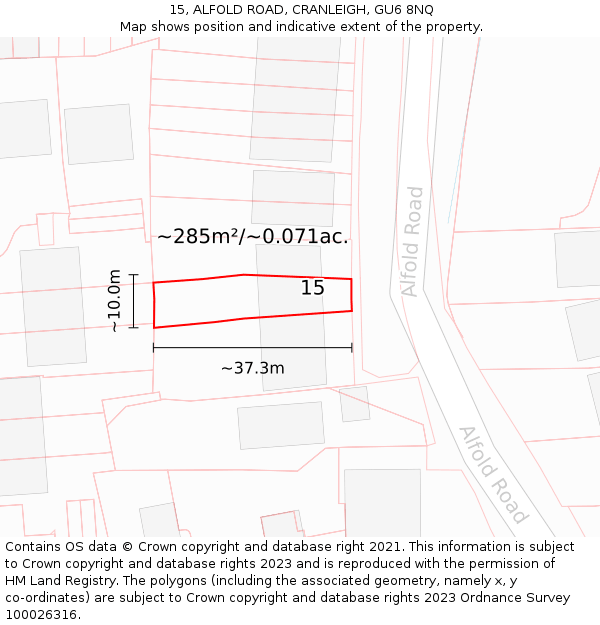 15, ALFOLD ROAD, CRANLEIGH, GU6 8NQ: Plot and title map