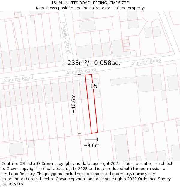 15, ALLNUTTS ROAD, EPPING, CM16 7BD: Plot and title map