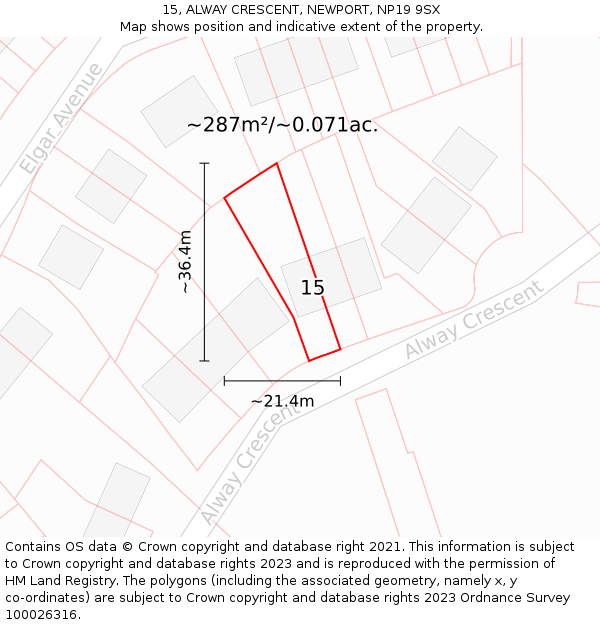 15, ALWAY CRESCENT, NEWPORT, NP19 9SX: Plot and title map