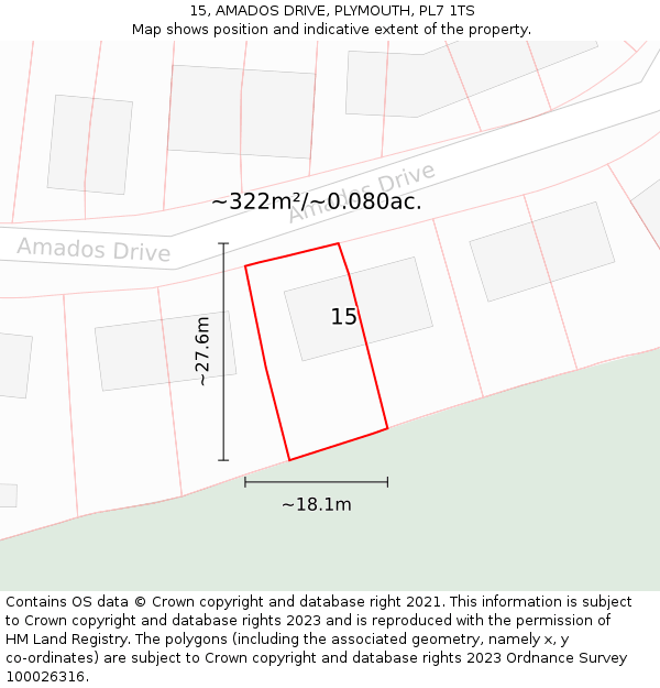 15, AMADOS DRIVE, PLYMOUTH, PL7 1TS: Plot and title map