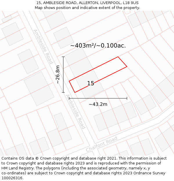 15, AMBLESIDE ROAD, ALLERTON, LIVERPOOL, L18 9US: Plot and title map