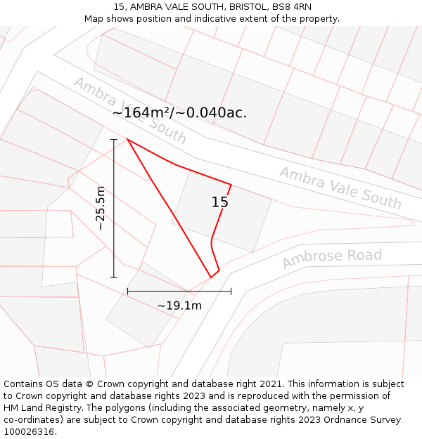 15, AMBRA VALE SOUTH, BRISTOL, BS8 4RN: Plot and title map