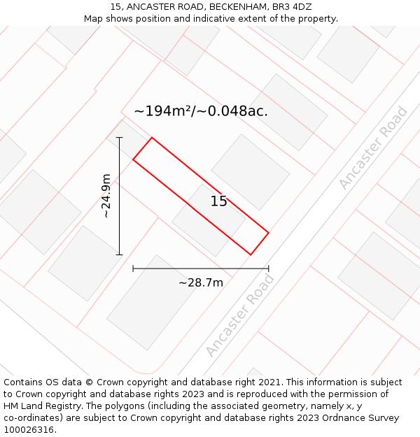 15, ANCASTER ROAD, BECKENHAM, BR3 4DZ: Plot and title map