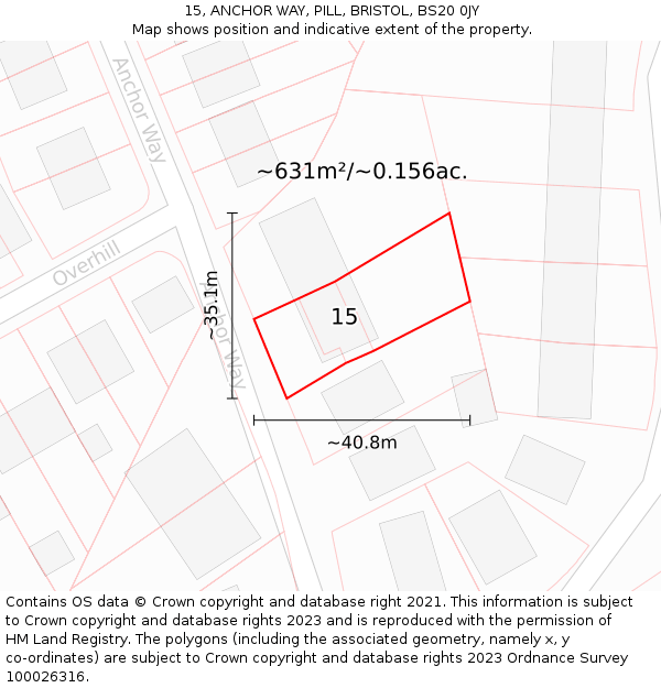 15, ANCHOR WAY, PILL, BRISTOL, BS20 0JY: Plot and title map