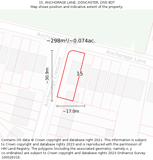 15, ANCHORAGE LANE, DONCASTER, DN5 8DT: Plot and title map