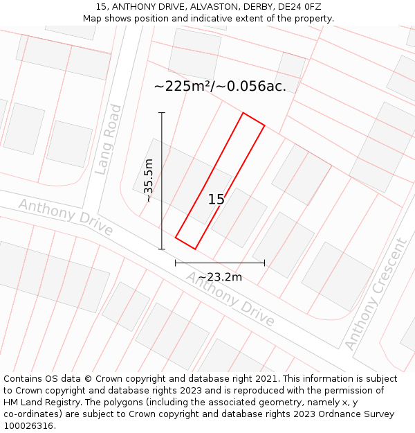 15, ANTHONY DRIVE, ALVASTON, DERBY, DE24 0FZ: Plot and title map