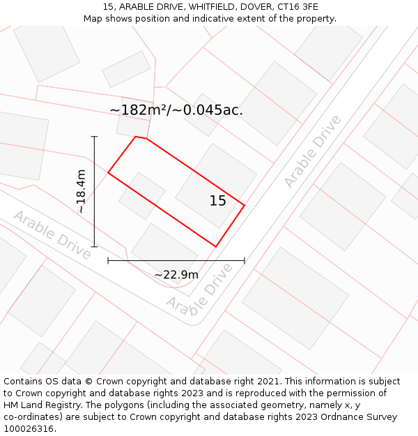 15, ARABLE DRIVE, WHITFIELD, DOVER, CT16 3FE: Plot and title map