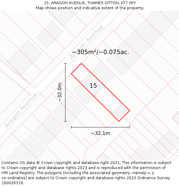 15, ARAGON AVENUE, THAMES DITTON, KT7 0PY: Plot and title map