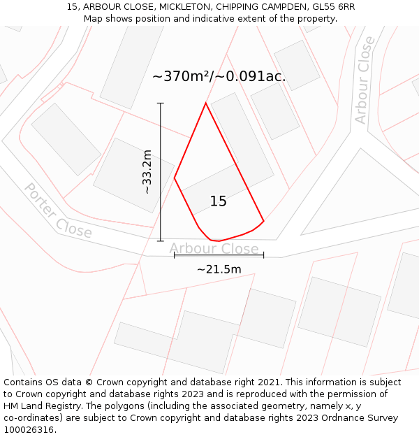 15, ARBOUR CLOSE, MICKLETON, CHIPPING CAMPDEN, GL55 6RR: Plot and title map
